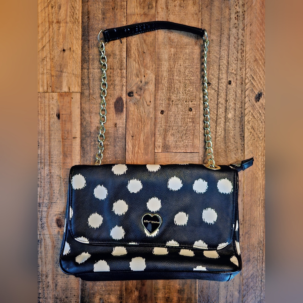 Betsey Johnson Dome Signature Black/White Polka Dot Purse Shoulder Handbag
